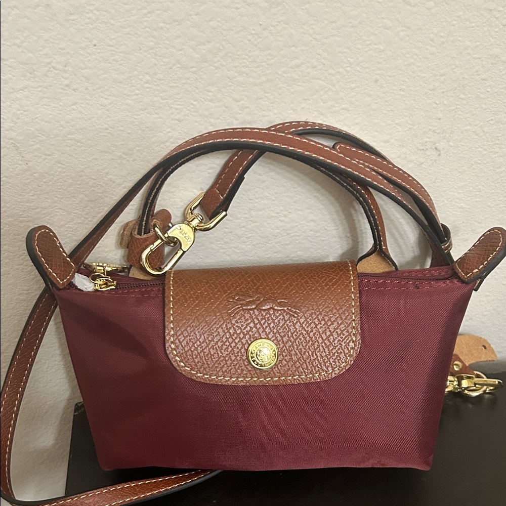 Longchamp Mini Bag Burgundy with Brown Trim